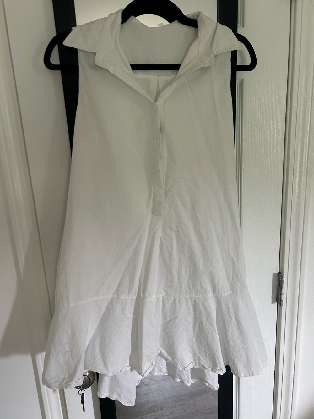White Sleeveless Cotton Flounce Dress
